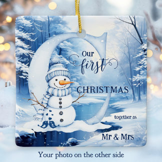 Ornement En Céramique Aquarelle Premier Noël M. et Mme Photo
