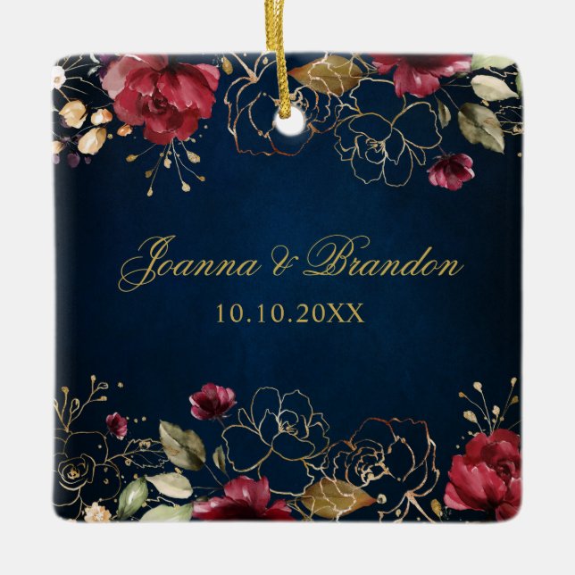 Ornement En Céramique Aquarelle romantique Bourgogne Rouge Marine Rose F (Devant)