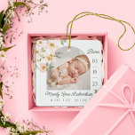 Ornement En Céramique Aquarelle rose fleurs bébé statistiques de naissan<br><div class="desc">Nouveau bébé statistiques de naissance photo ornement de Noël. Le design comprend deux photos, une photo à l'avant et une à l'arrière. Affichez la photo de votre nouveau bébé. La date de naissance est affichée le long du côté et le nom et la naissance du bébé se trouvent le long...</div>