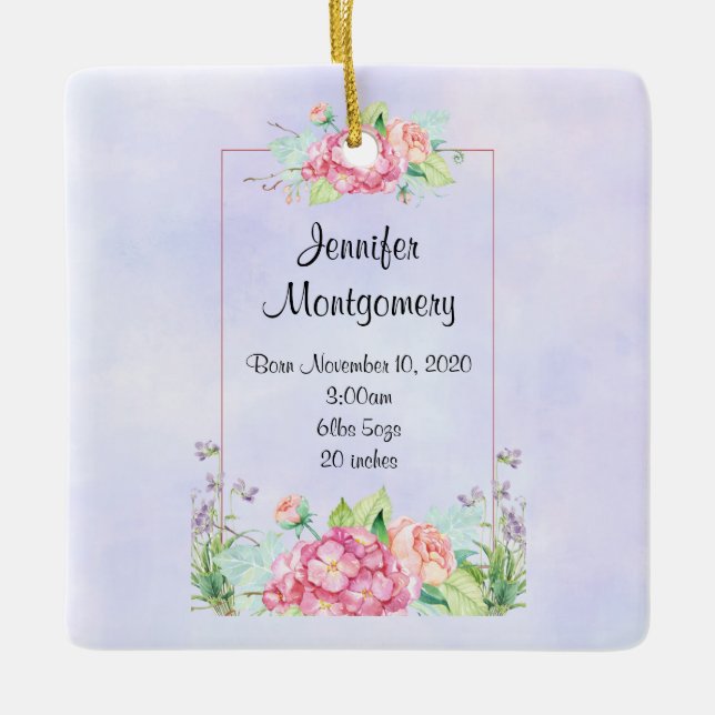 Ornement En Céramique Aquarelle rose moderne Cadre floral naissance du b (Devant)