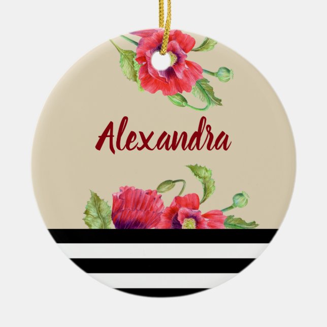 Ornement En Céramique Aquarelle Rouge Poppies Botanique Floral Art (Devant)