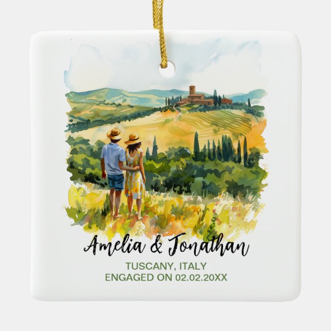 Ornement En Céramique Aquarelle Voyage Peinture Couple Toscane Italie (Devant)