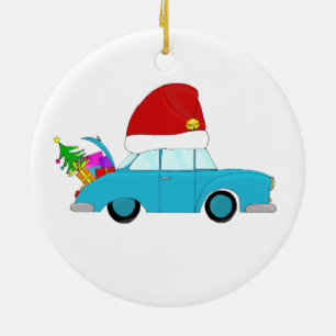 Ornement En Céramique Arbre à remorquer de voiture de Noël bleu