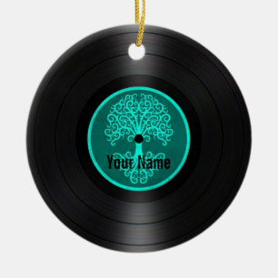 Ornement En Céramique Arbre bleu turquoise de disque vinyle personnalisé