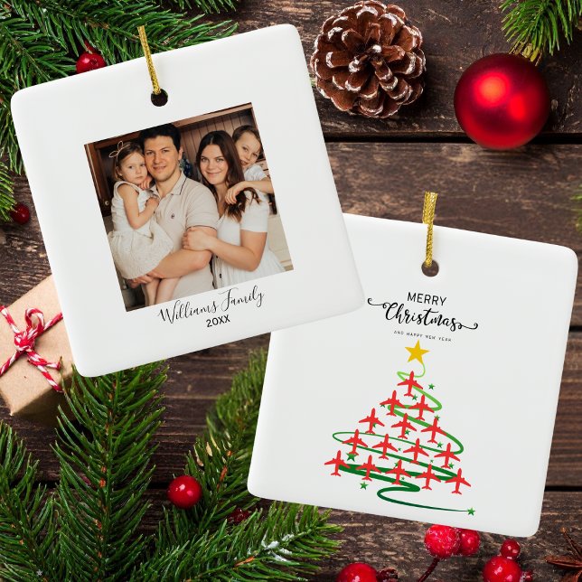 Ornement En Céramique Arbre d'avion de Noël et photo Aviation simple (Créateur téléchargé)