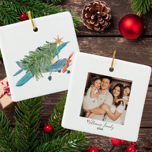 Ornement En Céramique Arbre d'avion de Noël et photo Aviation simple