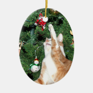 Ornement En Céramique Arbre de chat tigré et de Noël