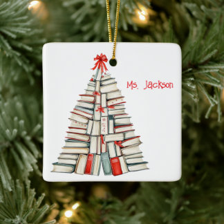 Ornement En Céramique Arbre de livre de Noël personnalisé-Enseignant/Bib
