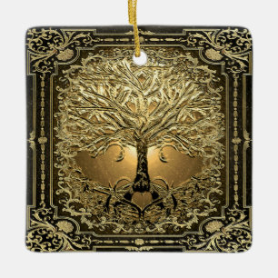 Ornement En Céramique Arbre de lumière intérieure dorée avec racines