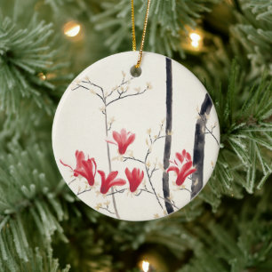 Ornement En Céramique Arbre de Magnolia par Kobayashi Kokei, Nature Vint