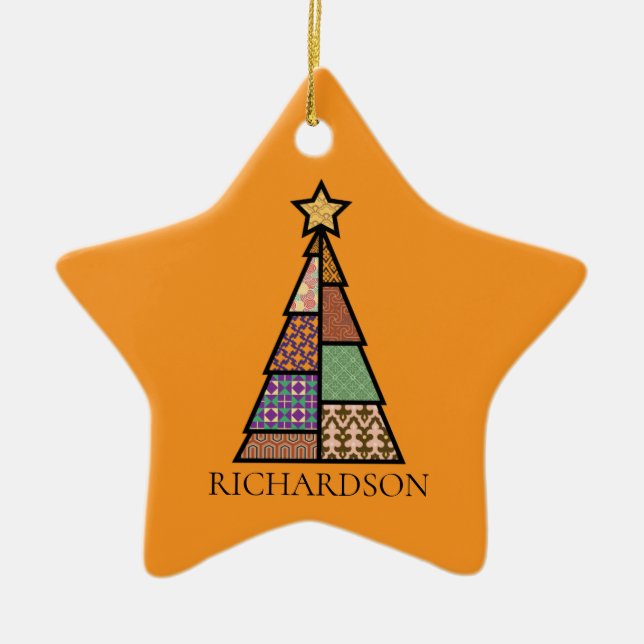 Ornement En Céramique Arbre de Noël à planches avec Monogramme (Devant)