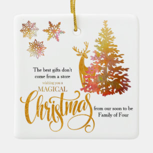 Ornement En Céramique Arbre de Noël et Cerf Bientôt Famille de quatre