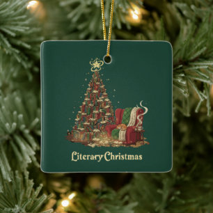 Ornement En Céramique Arbre de Noël Littéraire Cosy de Livres Amoureux