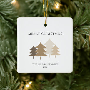 Ornement En Céramique Arbre de Noël Minimaliste Neutre Nom de Famille