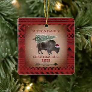 Ornement En Céramique Arbre de Noël Ranch Père Noël Bison géométrique