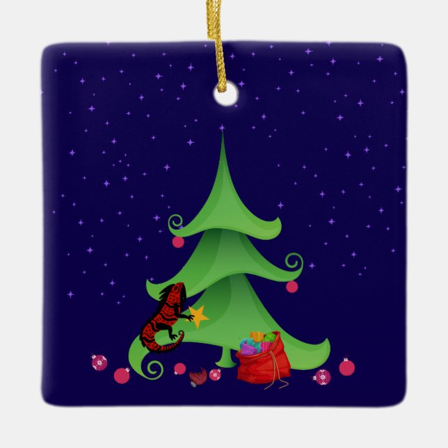 Ornement En Céramique Arbre de Noël Whimsical Iguana Oh (Devant)