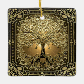 Ornement En Céramique Arbre d'or de la vie Ancien Rustique