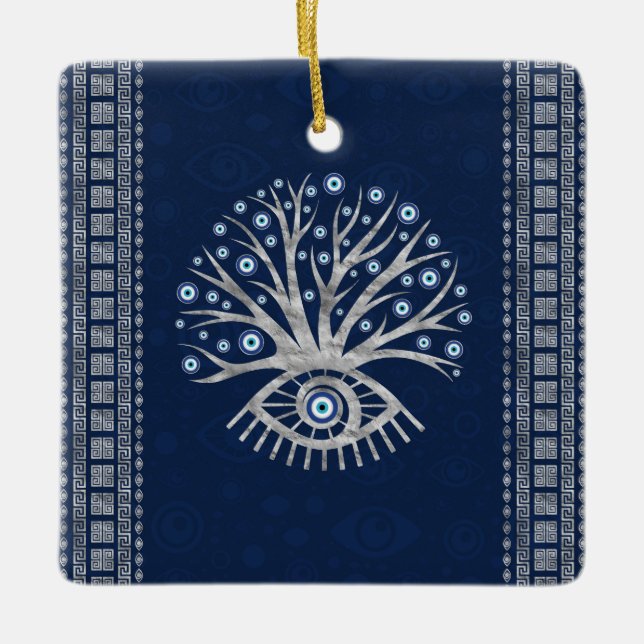 Ornement En Céramique Arbre grec d'oeil - Mati Mataki - argent de (Devant)