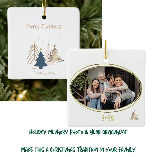 Ornement En Céramique Arbres de Noël blanc vert rose et or (Créateur téléchargé)