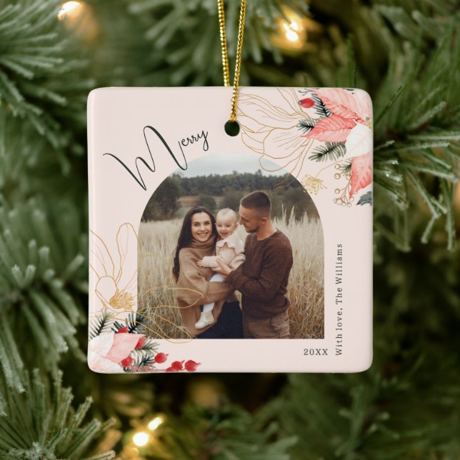 Ornement En Céramique Arc floral moderne Joyeux Noël (Arbre)