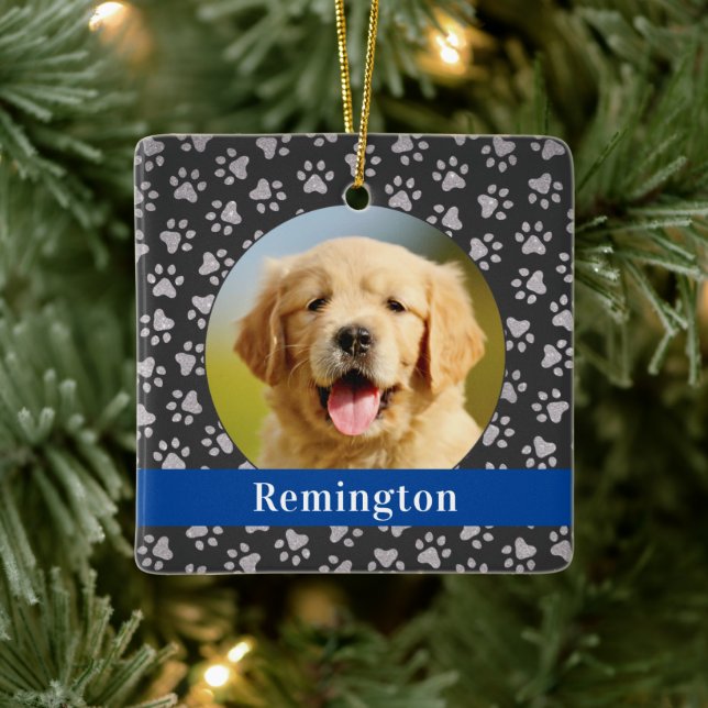 Ornement En Céramique Argent Empreintes de pattes animal de compagnie bl (Arbre)