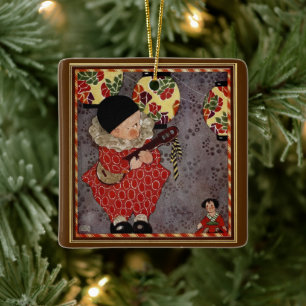 Ornement En Céramique Arlequin enfant vintage, Musicien Jouant Banjo