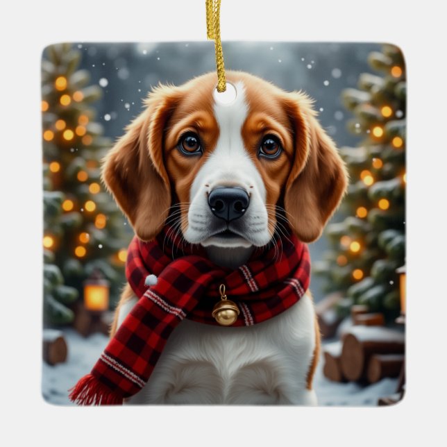 Ornement En Céramique Art de Noël Beagle (Devant)