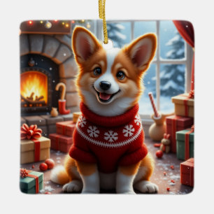 Ornement En Céramique Art de Noël Corgi
