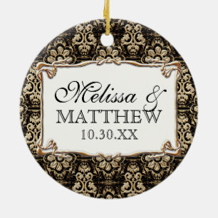 Ornement En Céramique Art Déco Nouveau Faux Or Floral Dentelle Damas