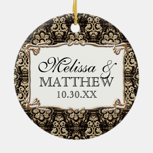 Ornement En Céramique Art Déco Nouveau Faux Or Floral Dentelle Damas (Dos)