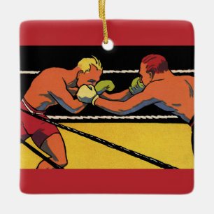 Ornement En Céramique Art Déco vintage sports boxe, boxeurs se frappant