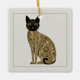 Ornement En Céramique Art décoratif de chat noir dans le style de Gustav