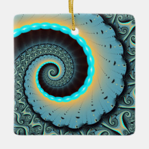Ornement En Céramique Art fractal spirale abstrait bleu turquoise orange