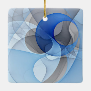 Ornement En Céramique Art graphique fractal abstrait bleu gris moderne
