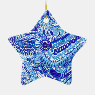 Ornement En Céramique Art motif de style Royal Blue et White Ming