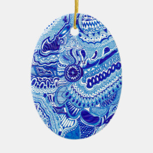 Ornement En Céramique Art motif de style Royal Blue et White Ming