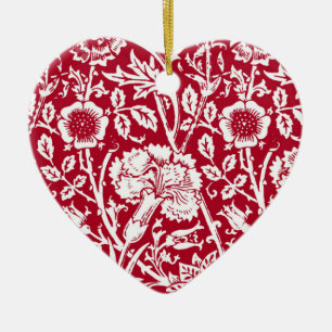 Ornement En Céramique Art Nouveau Carnation Damask, rouge et blanc