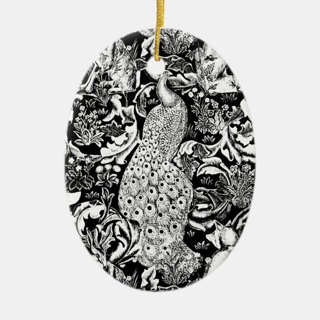 Ornement En Céramique Art Nouveau Peacock Print, noir et blanc (Devant)
