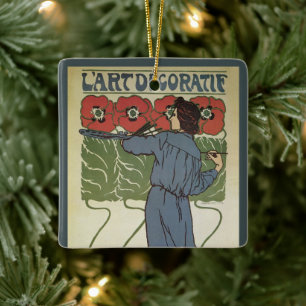 Ornement En Céramique Art Nouveau vintage, Artiste peignant des fleurs d