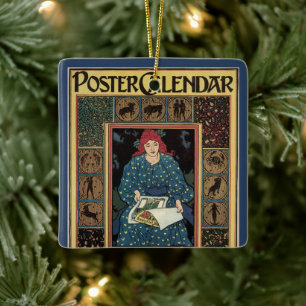 Ornement En Céramique Art Nouveau vintage, femme lisant un livre d'astro