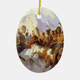 Ornement En Céramique Art occidental vintage, Parti de guerre indien par