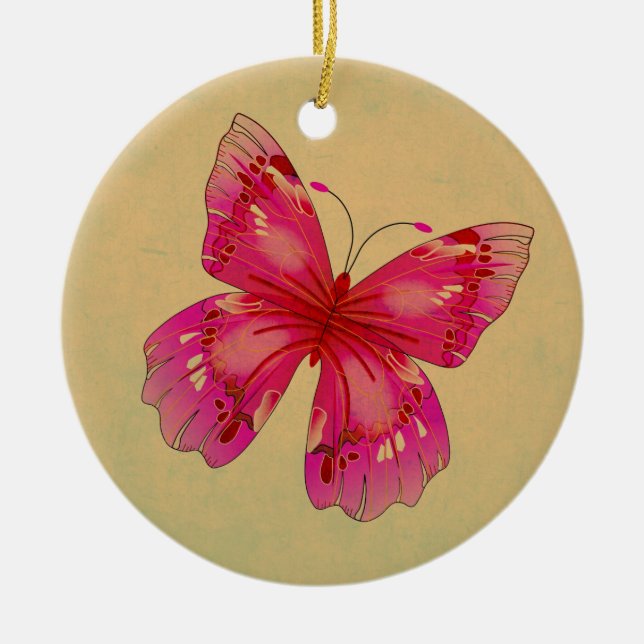 Ornement En Céramique Art papillon vintage rose (Devant)
