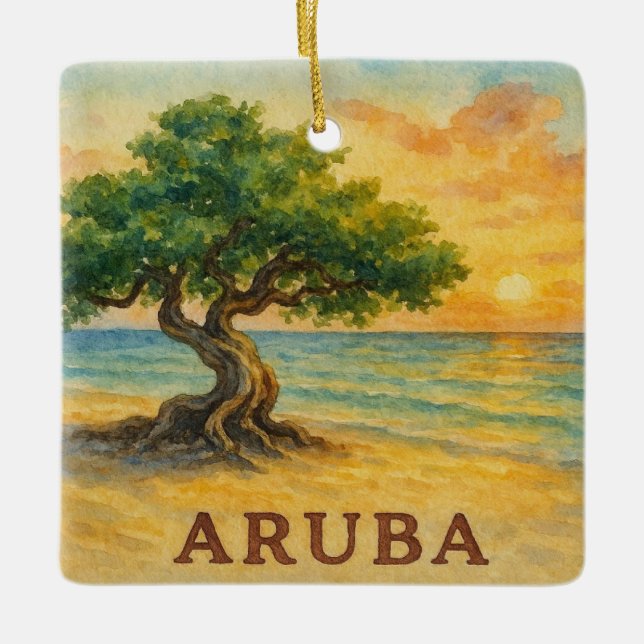 Ornement En Céramique Aruba Eagle Beach Divi Tree Heure dorée (Devant)