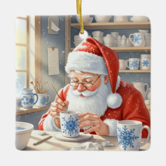Ornement En Céramique Atelier de Noël sur mesure en aquarelle rouge Père