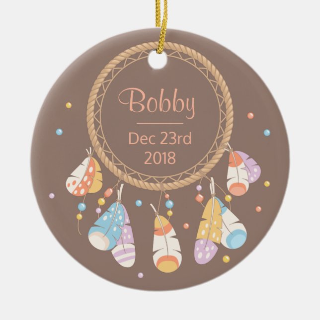 Ornement En Céramique Attrape-rêves tribal Boho Cadeau de naissance (Devant)