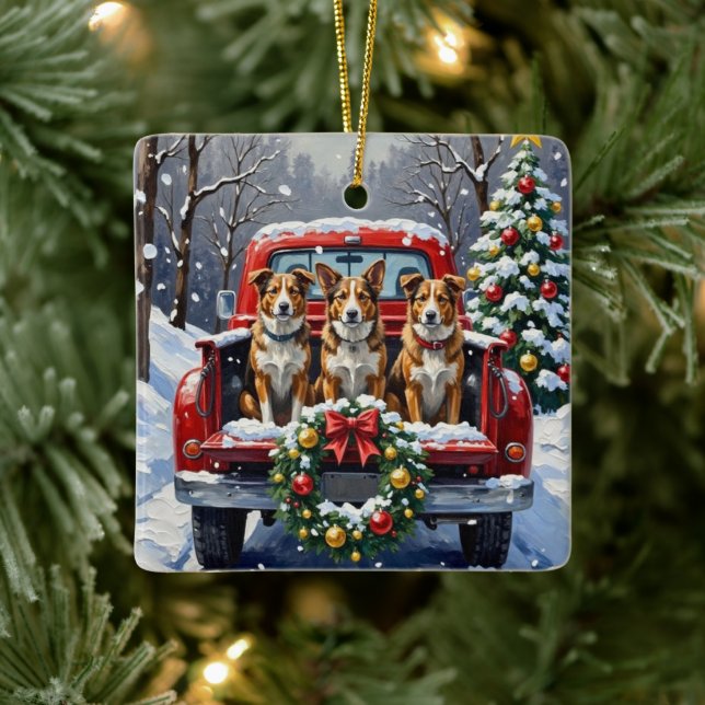 Ornement En Céramique Australian Cattle Dog Christmas Red Truck Holiday (Arbre)