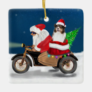 Ornement En Céramique Australian Shepherd Dog Christmas Santa Claus 