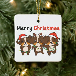 Ornement En Céramique Australian Shepherd Joyeux Chiens de Noël