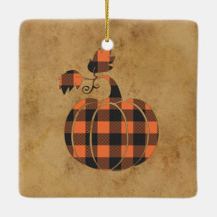 Ornement En Céramique Automne Orange Et Noir Plaid Automne Citrouille