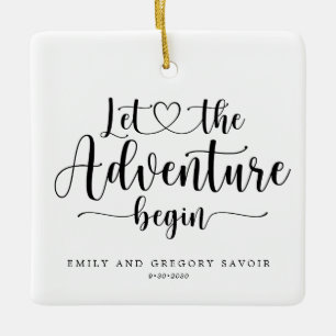 Ornement En Céramique Aventure de mariage à l'aquarelle commence souveni